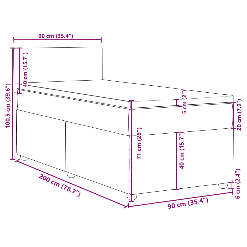 vidaXL Posteľný rám boxsping s matracom bledosivý 90x200 cm látka