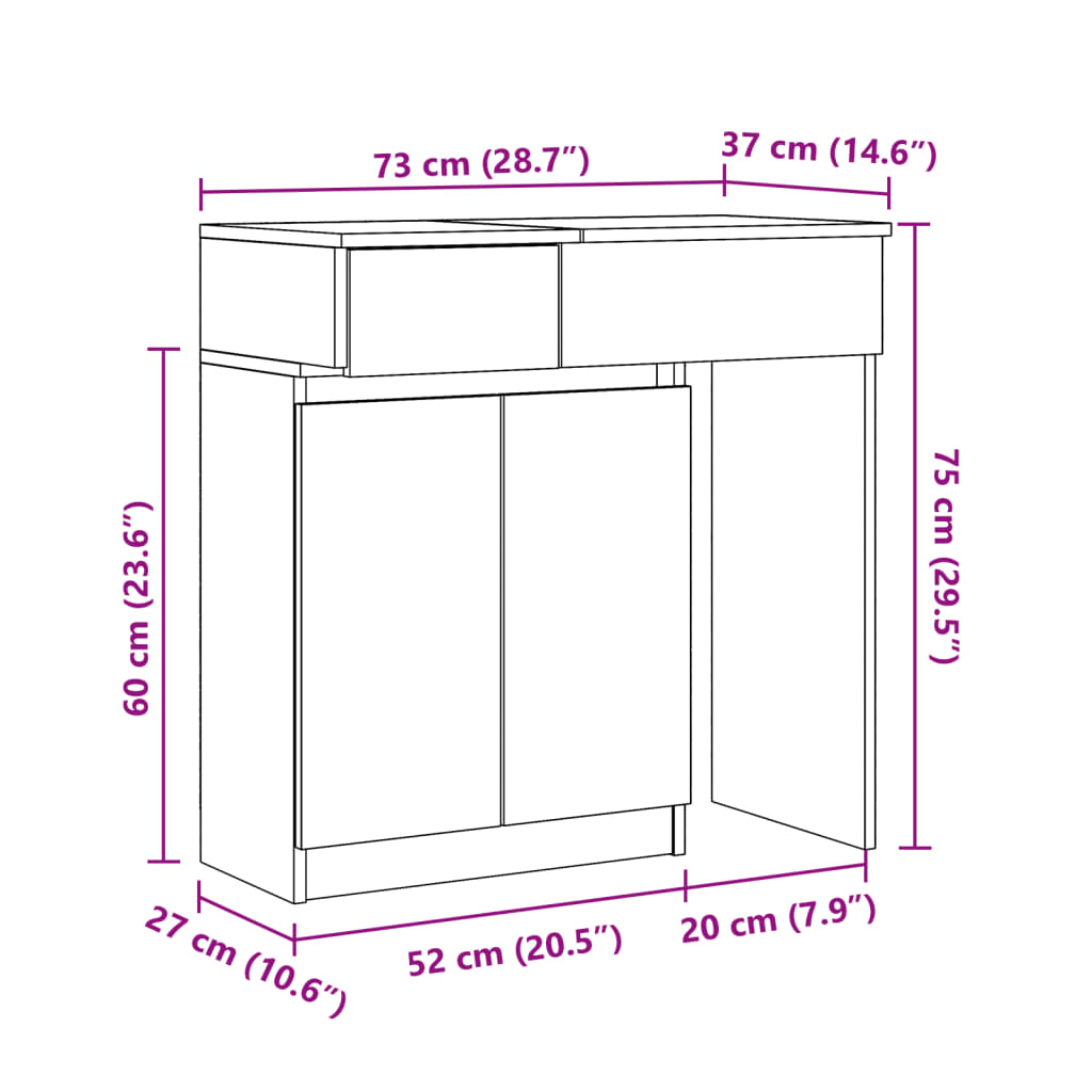 vidaXL Toaletný stolík s LED betónovosivý 115x37x110,5 cm