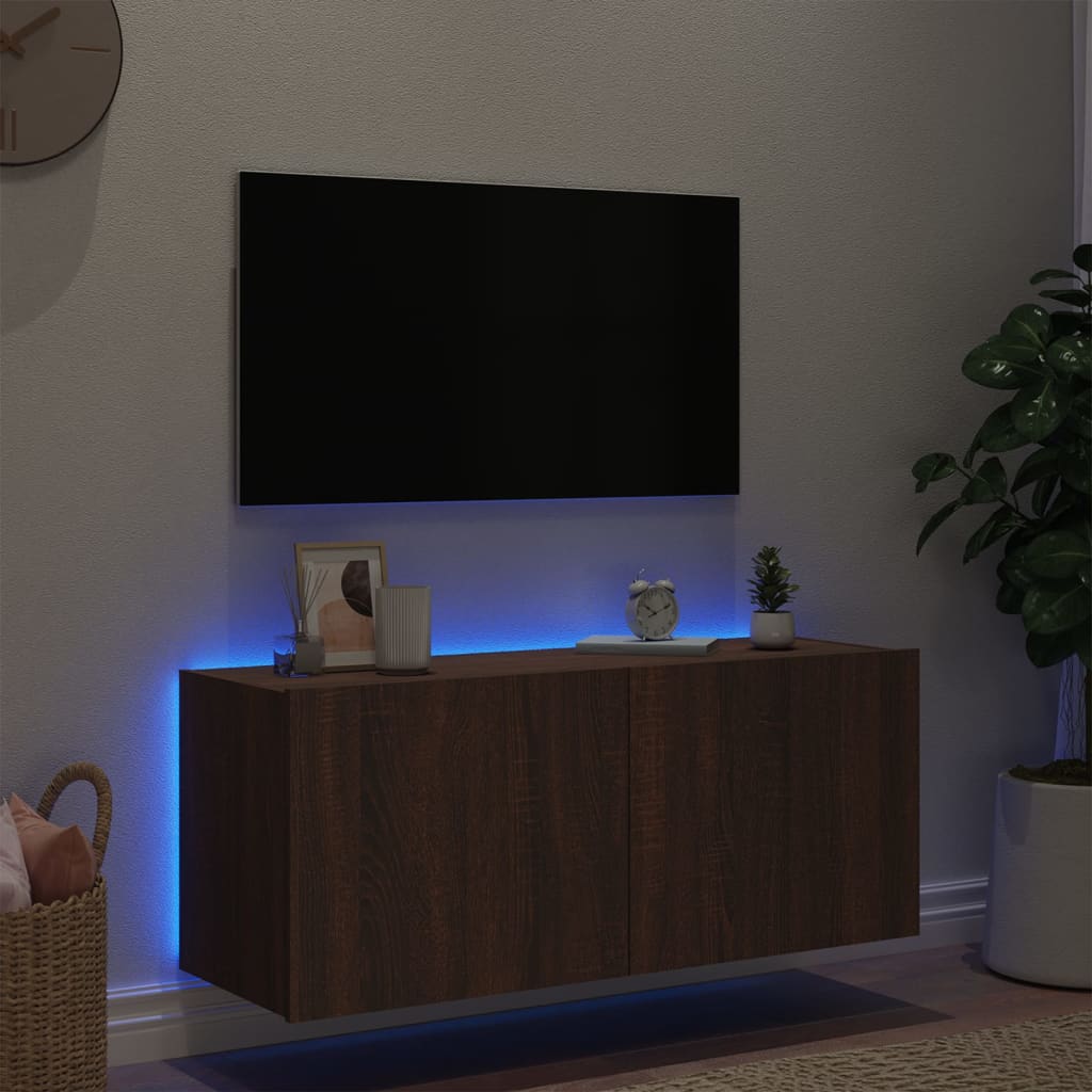 vidaXL TV nástenná skrinka s LED svetlami hnedý dub 100x35x41 cm