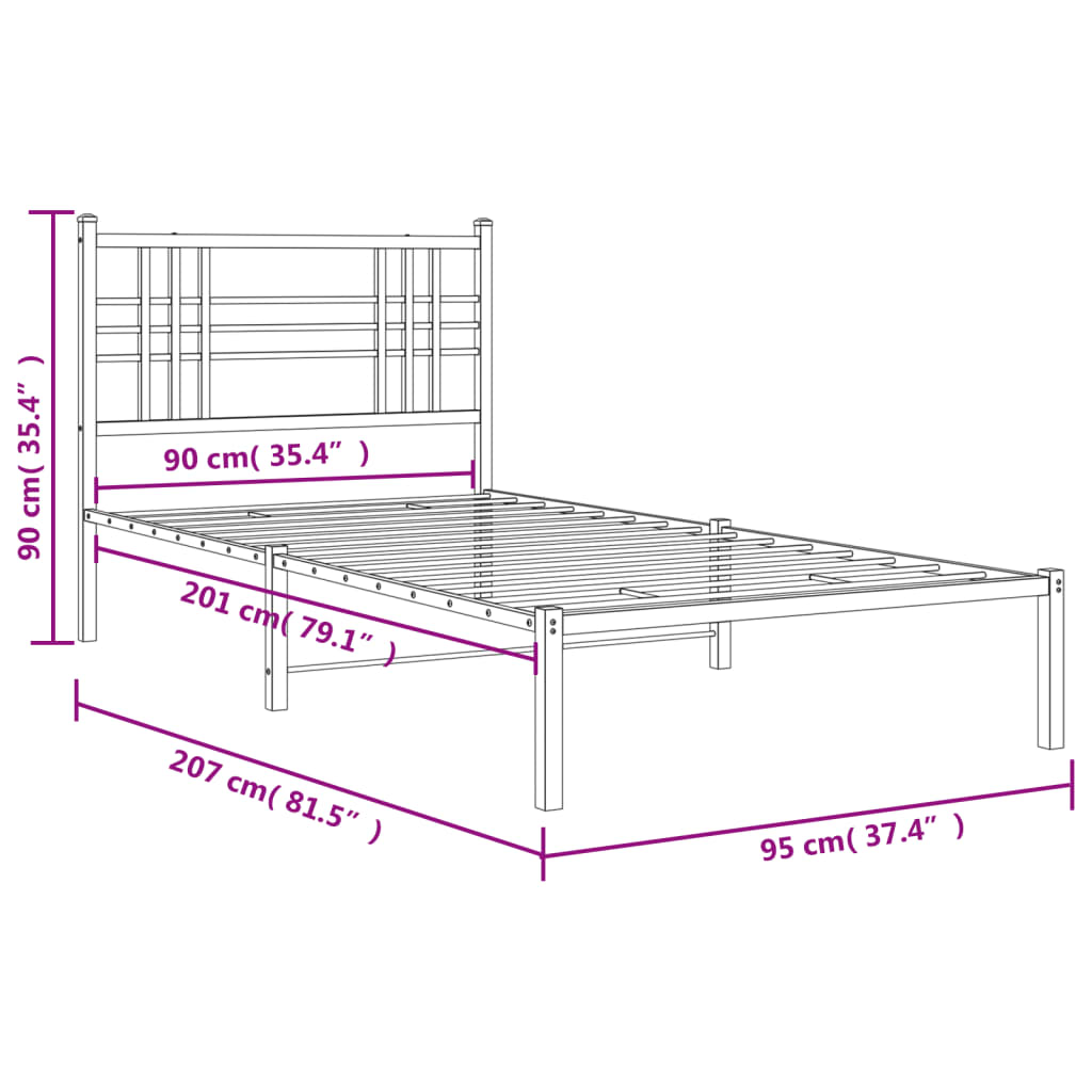 vidaXL Kovový rám postele s čelom biely 90x200 cm