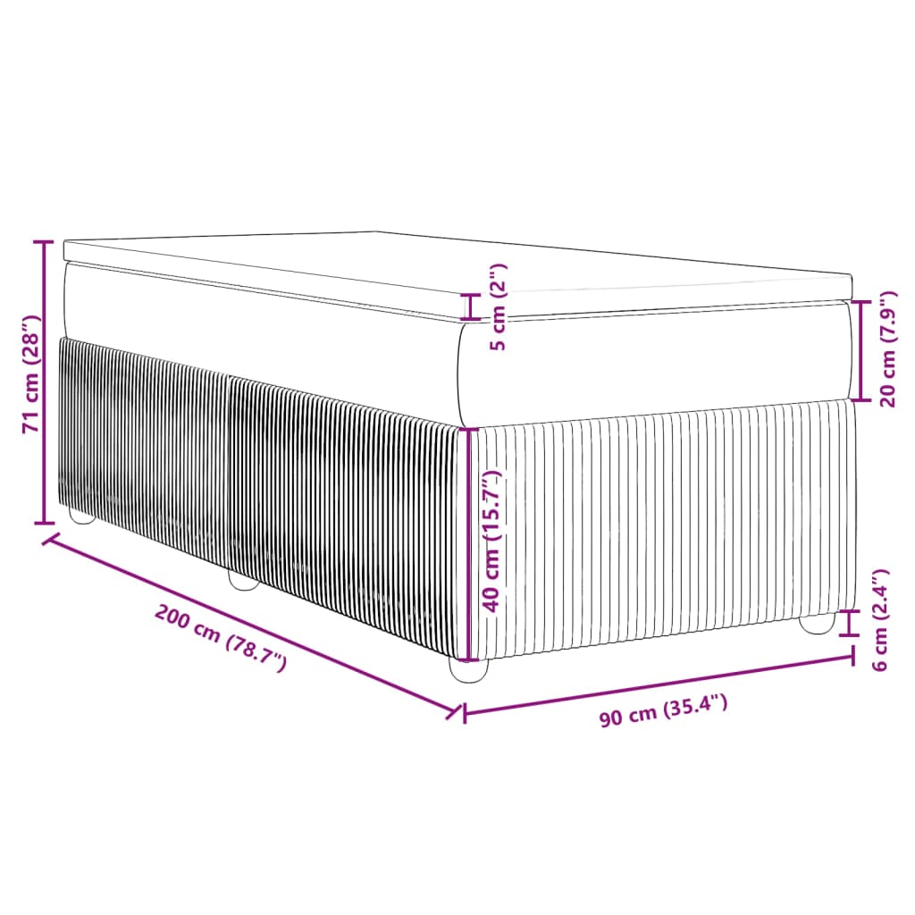 vidaXL Posteľný rám boxsping s matracom bledosivý 90x200 cm látka