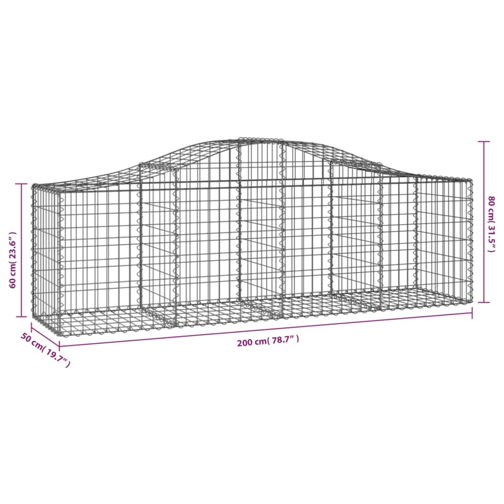 vidaXL Oblúkový gabionový kôš 14 ks 200x50x60/80 cm pozinkované železo