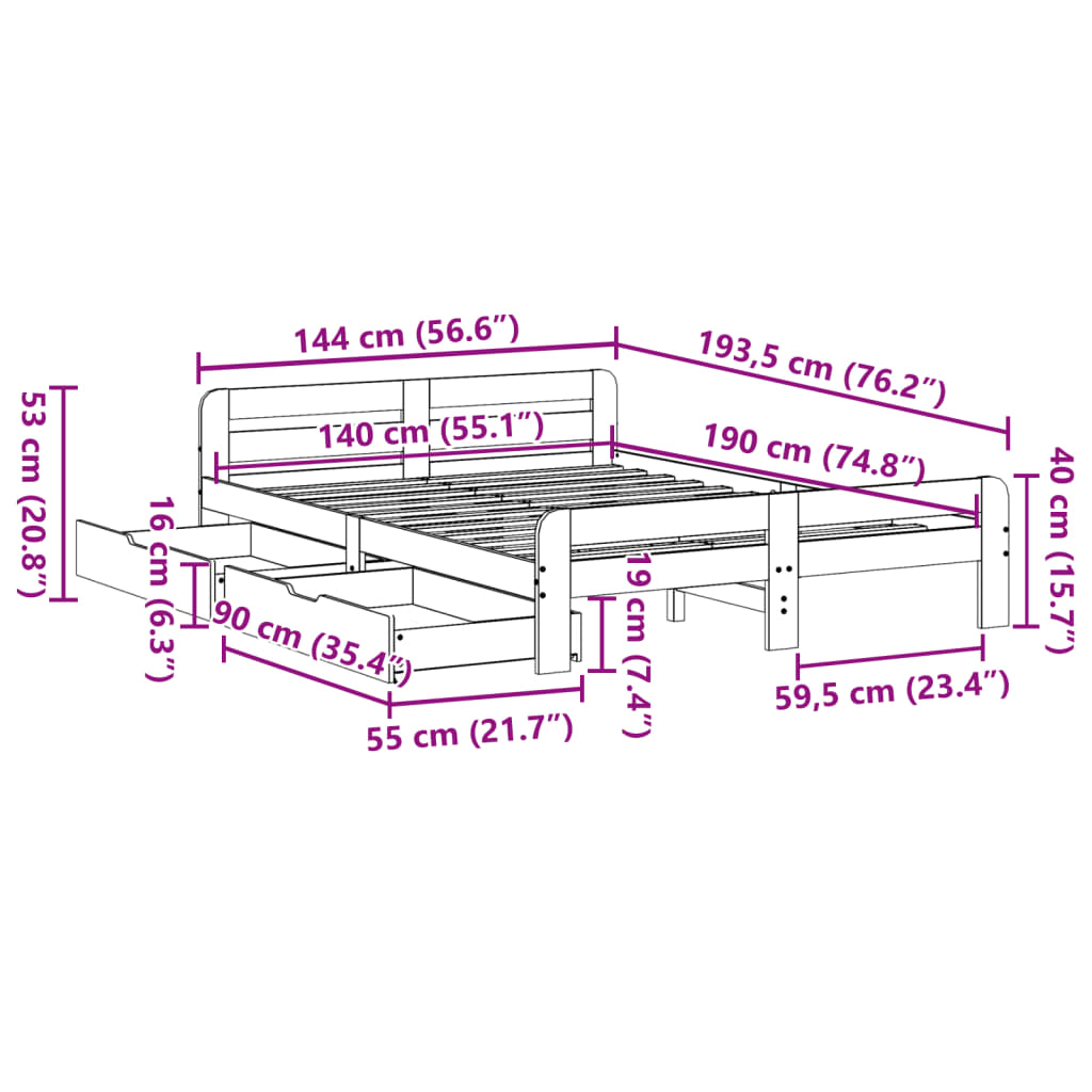 vidaXL Posteľ bez matraca 140x190 cm borovicový masív