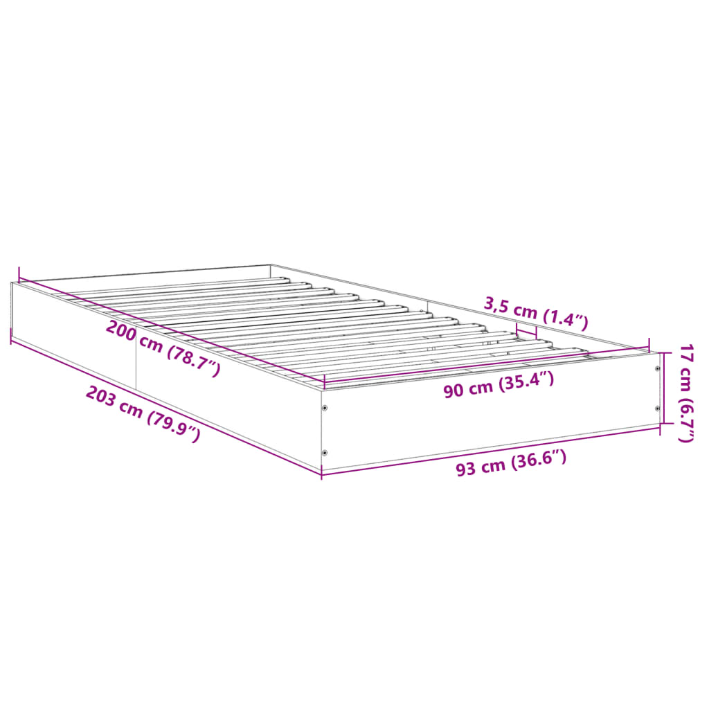 vidaXL Posteľný rám čierny 90x200 cm kompozitné drevo