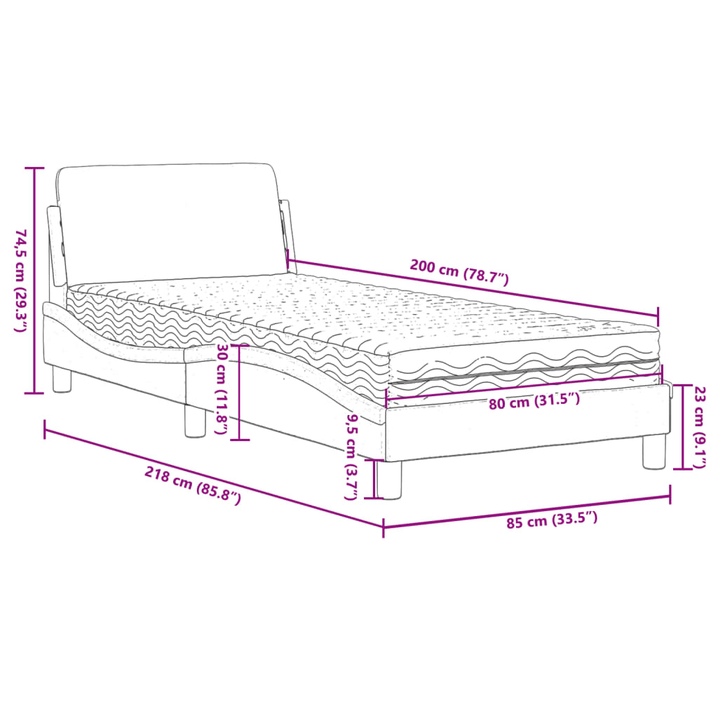 vidaXL Posteľný rám s matracom ružový 80x200 cm zamat