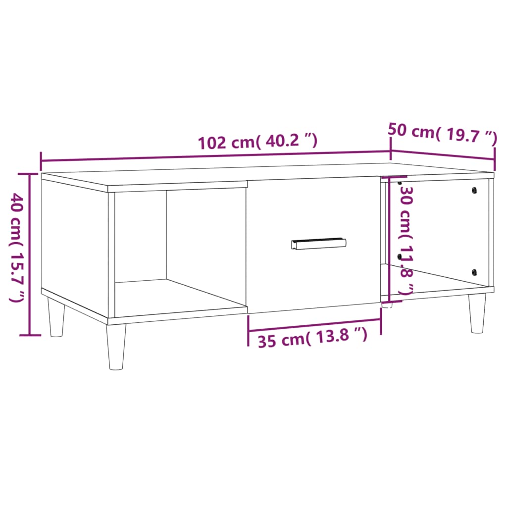 vidaXL Konferenčný stolík biely 102x50x40 cm kompozitné drevo