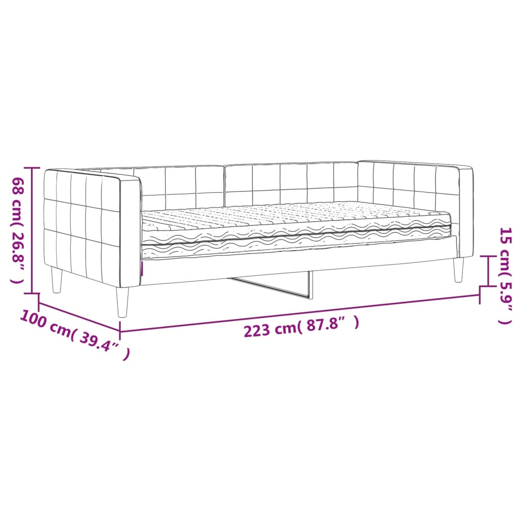 vidaXL Denná posteľ s matracom čierna 90x200 cm zamat