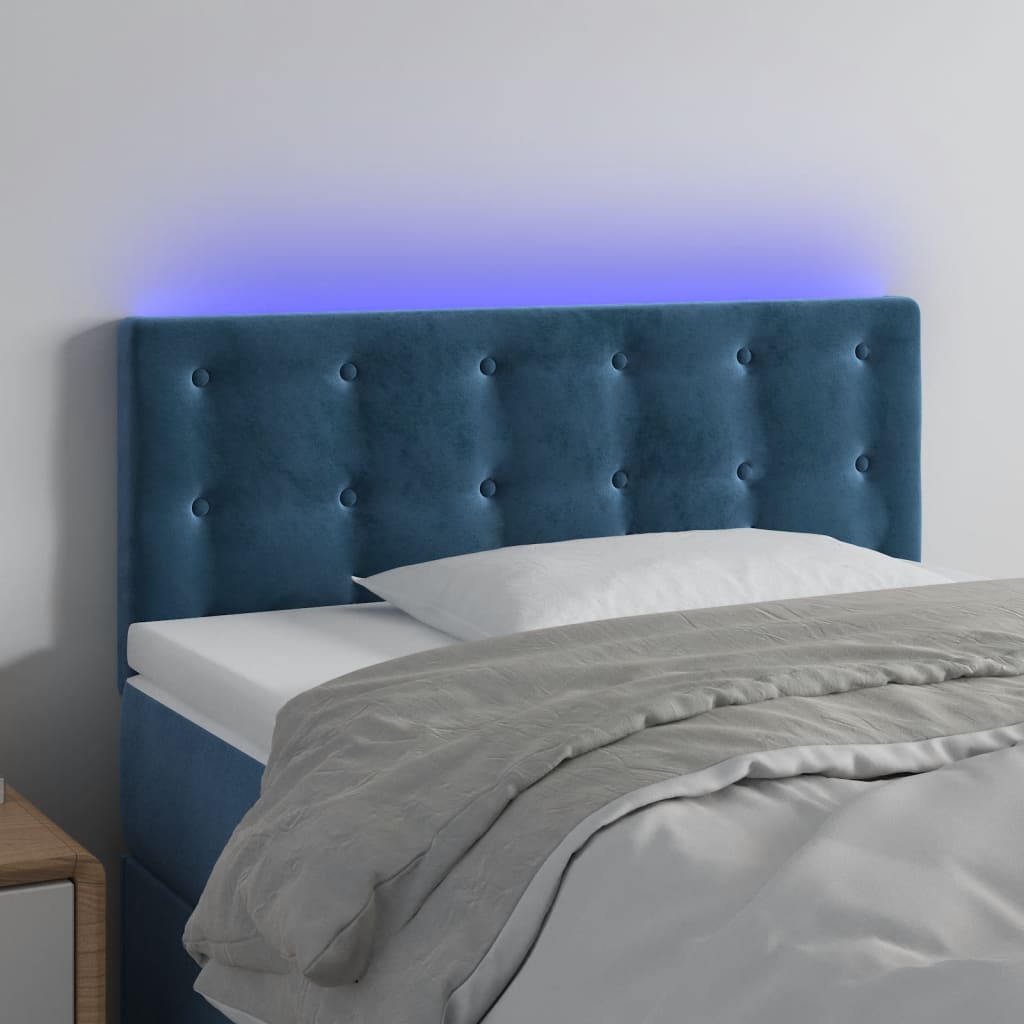 vidaXL Čelo postele s LED tmavomodré 80x5x78/88 cm zamat