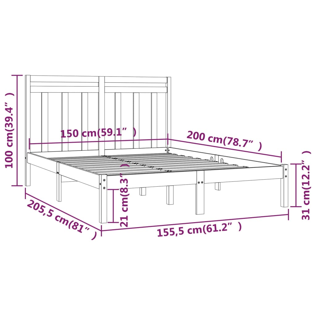 vidaXL Posteľný rám masívne drevo 150x200 cm 5FT King Size