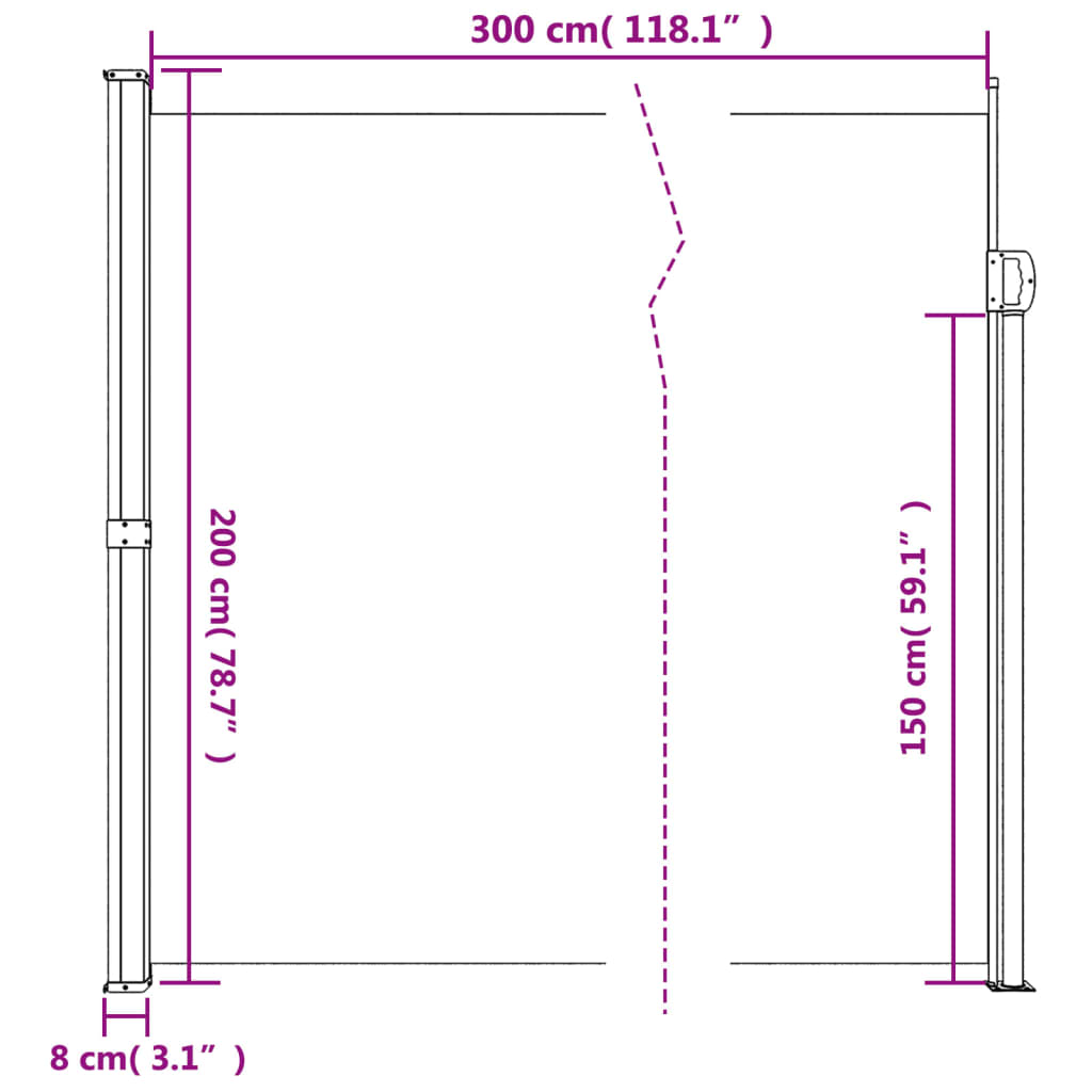 vidaXL Zaťahovacia bočná markíza, červená 200x300 cm