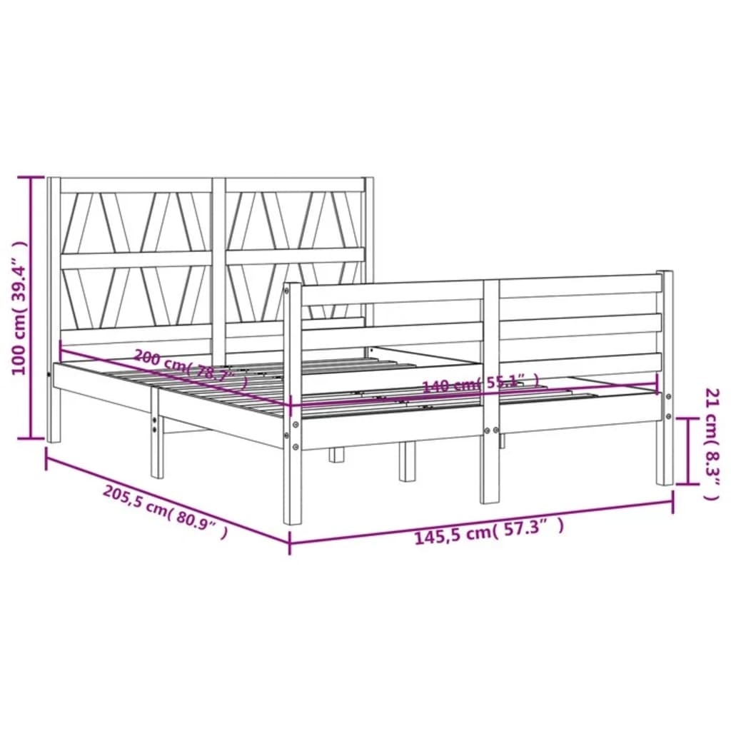 vidaXL Posteľný rám s čelom biely 140x200 cm masívne drevo