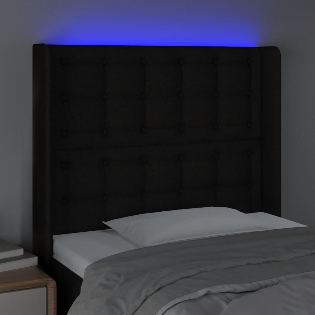 vidaXL Čelo postele s LED čierne 83x16x118/128 cm látka