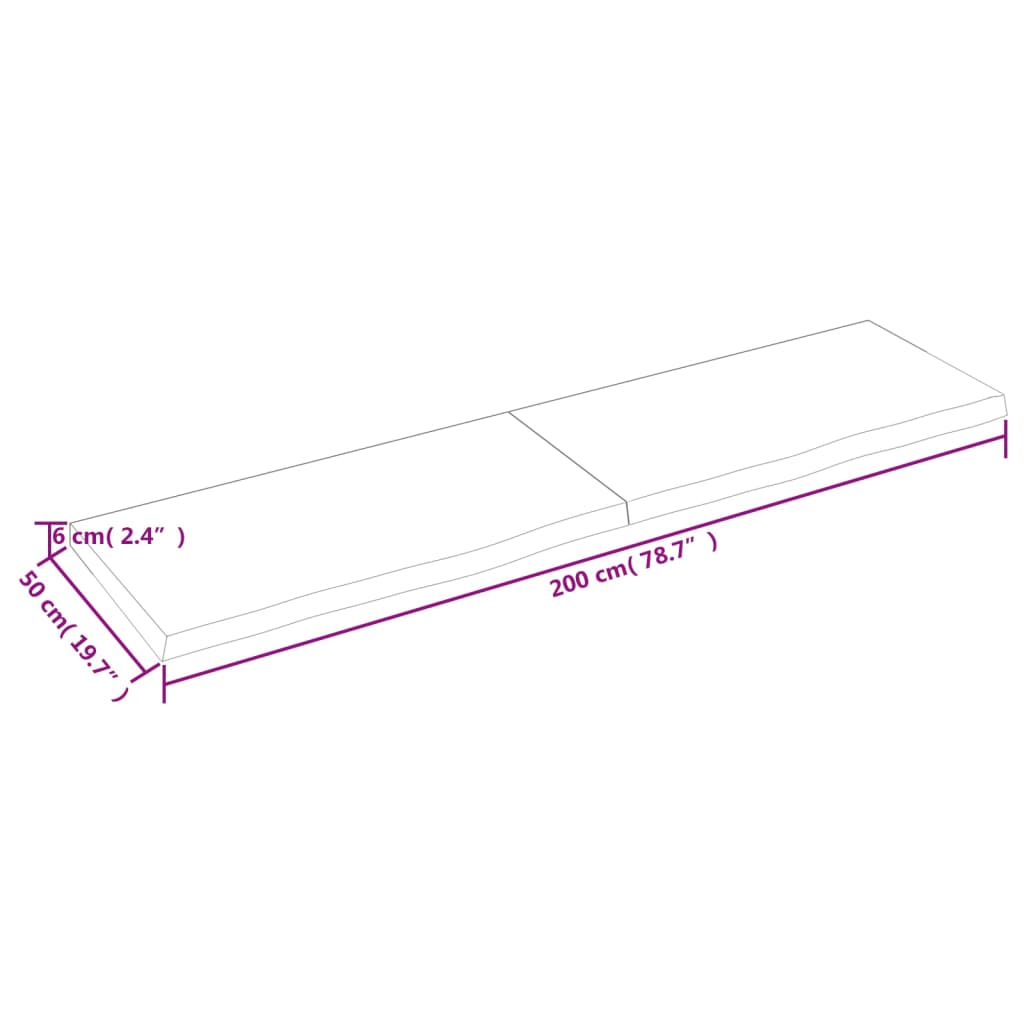 vidaXL Nástenná polica tmavohnedá 200x50x(2-6)cm ošetrený dubový masív