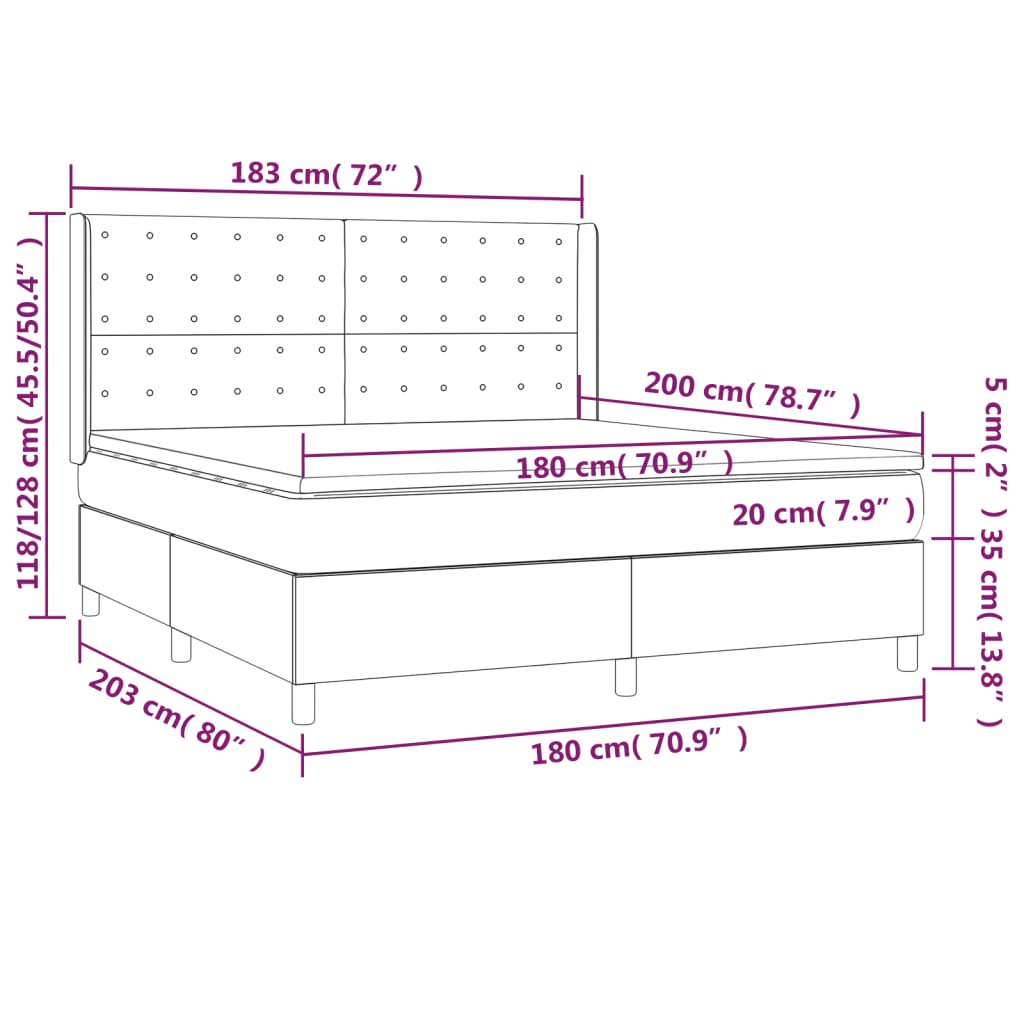 vidaXL Posteľ boxsping s matracom a LED tmavosivá 180x200 cm látka