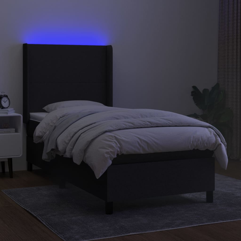 vidaXL Posteľ boxsping s matracom a LED čierna 90x190 cm látka