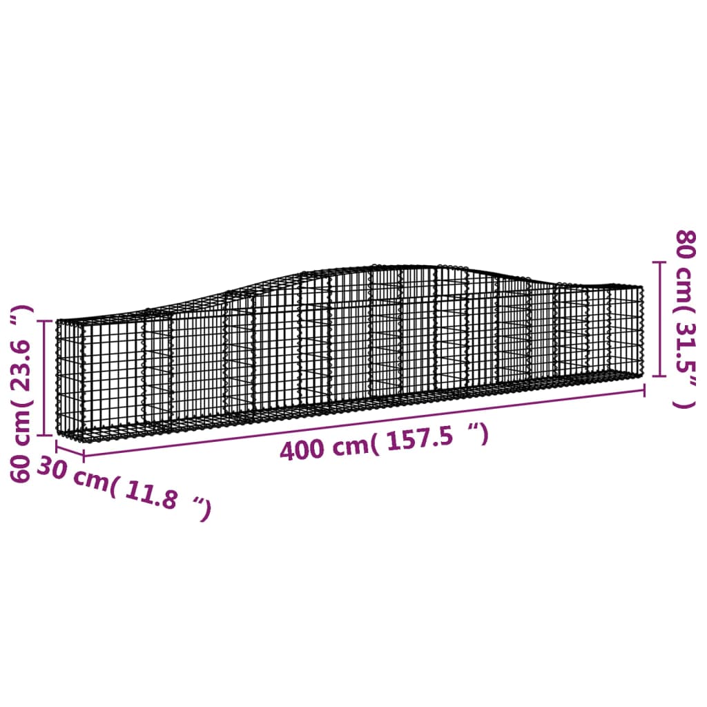 vidaXL Oblúkový gabionový kôš 5 ks 400x30x60/80 cm pozinkované železo