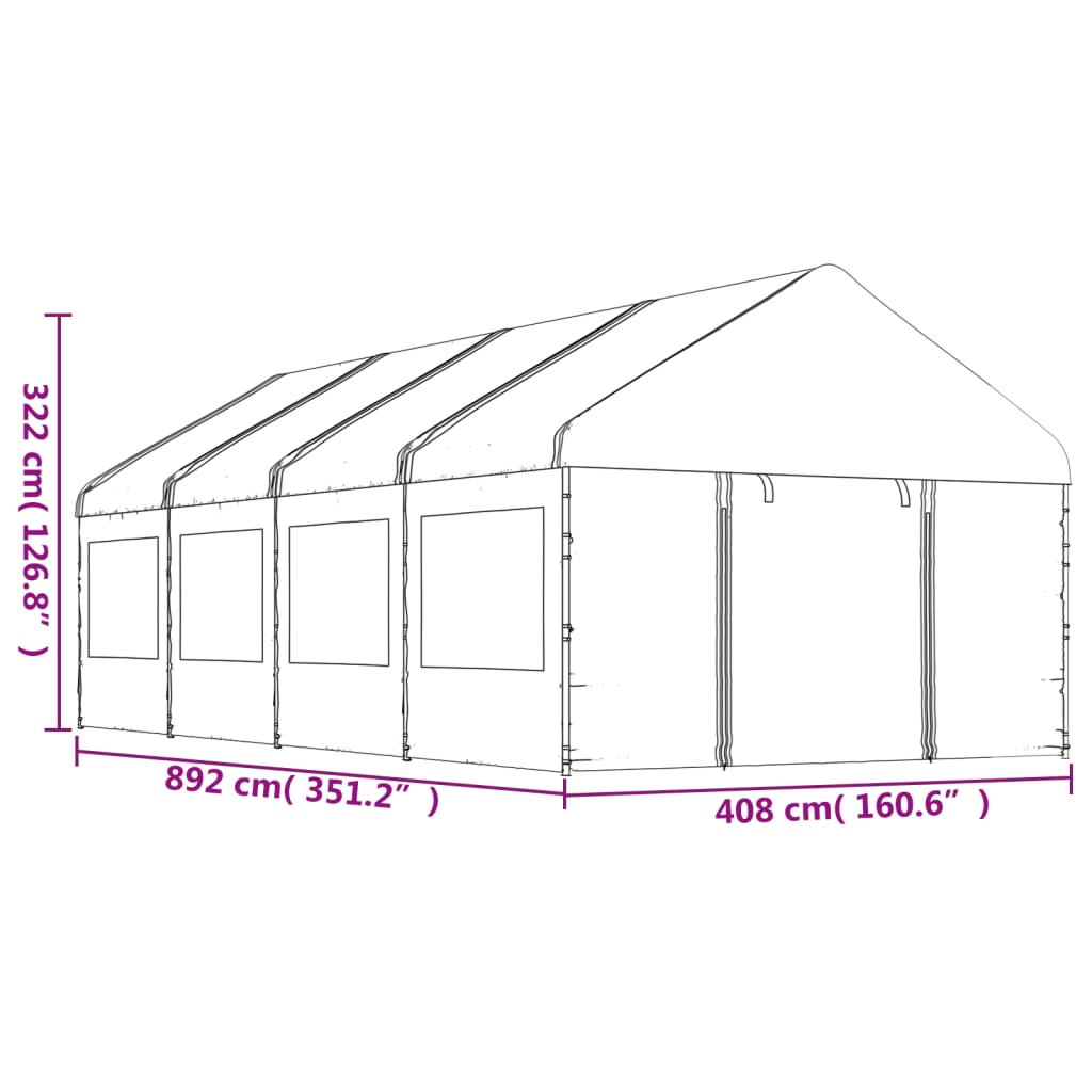 vidaXL Altánok so strechou, biely 8,92x4,08x3,22 m, polyetylén