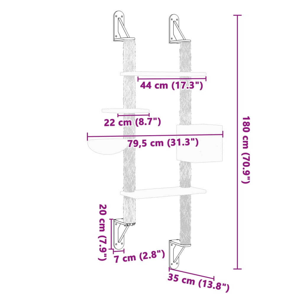 vidaXL Nástenné škrabadlo pre mačky krémové 180 cm