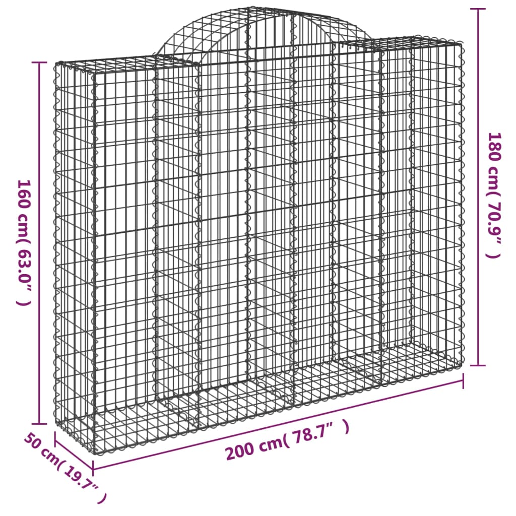 vidaXL Oblúkové gabiónové koše 12 ks 200x50x160/180 pozinkované železo