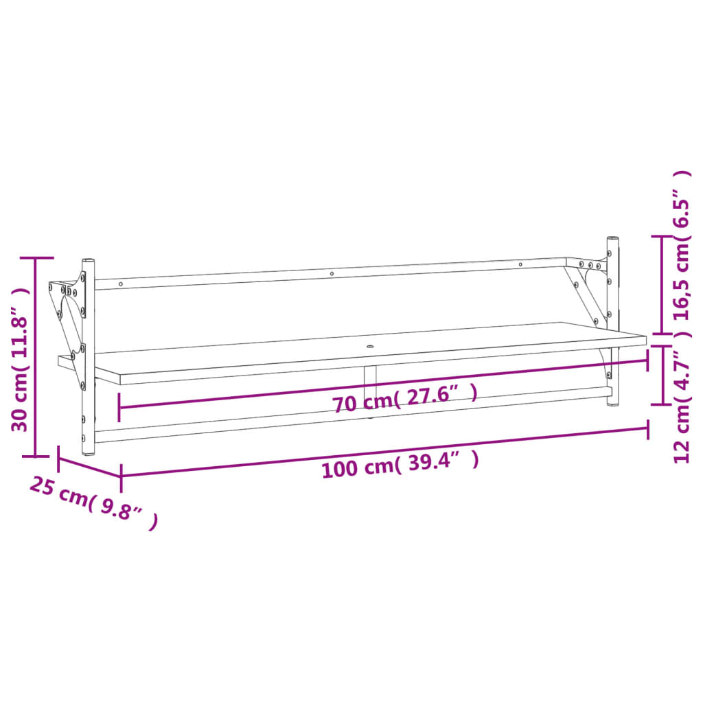 vidaXL Nástenné police s tyčami 2 ks hnedý dub 100x25x30 cm