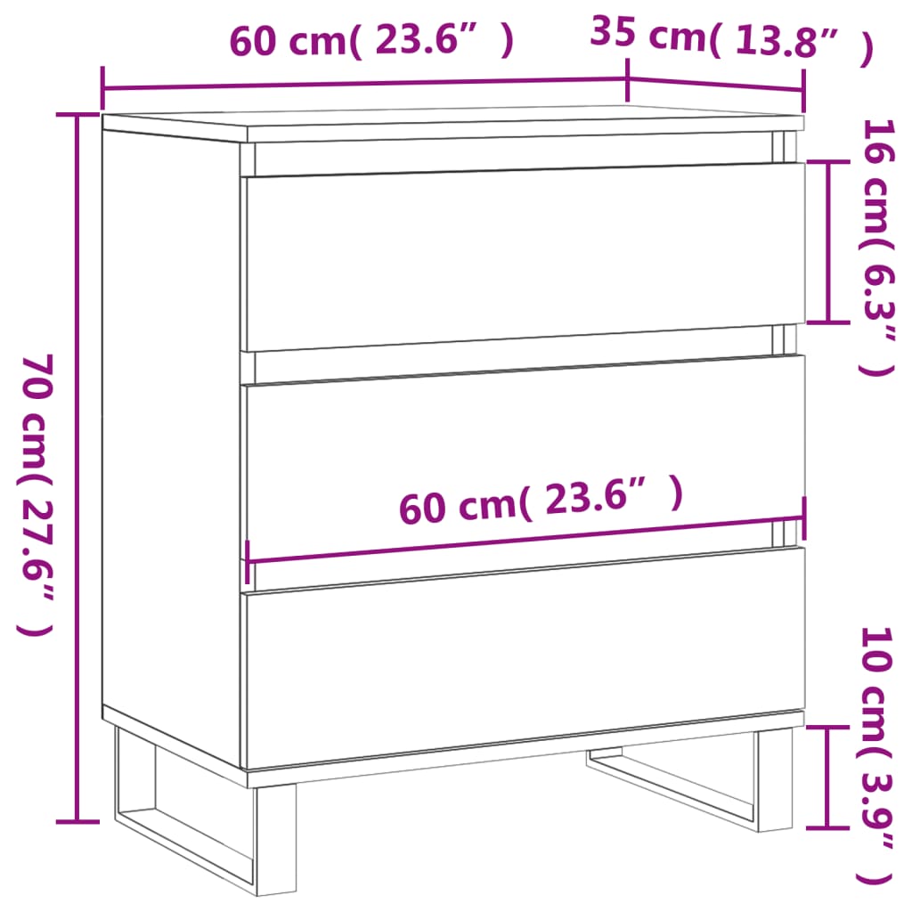 vidaXL Komoda sivý dub sonoma 60x35x70 cm spracované drevo