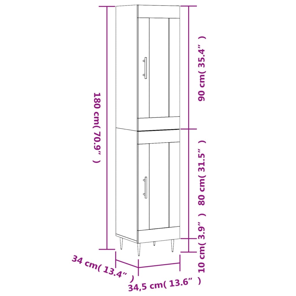 vidaXL Vysoká skrinka vysoký lesk biela 34,5x34x180cm kompozitné drevo