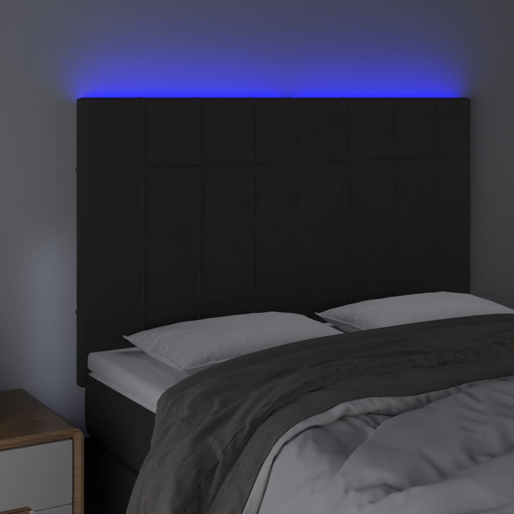 vidaXL Čelo postele s LED čierne 144x5x118/128 cm zamat