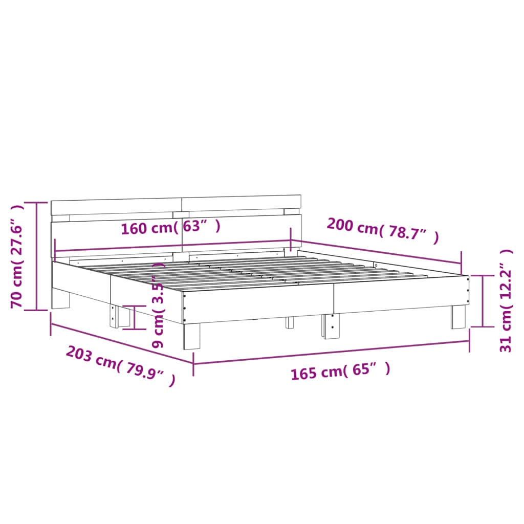 vidaXL Posteľný rám s čelom betónovo sivý 160x200 cm kompozitné drevo