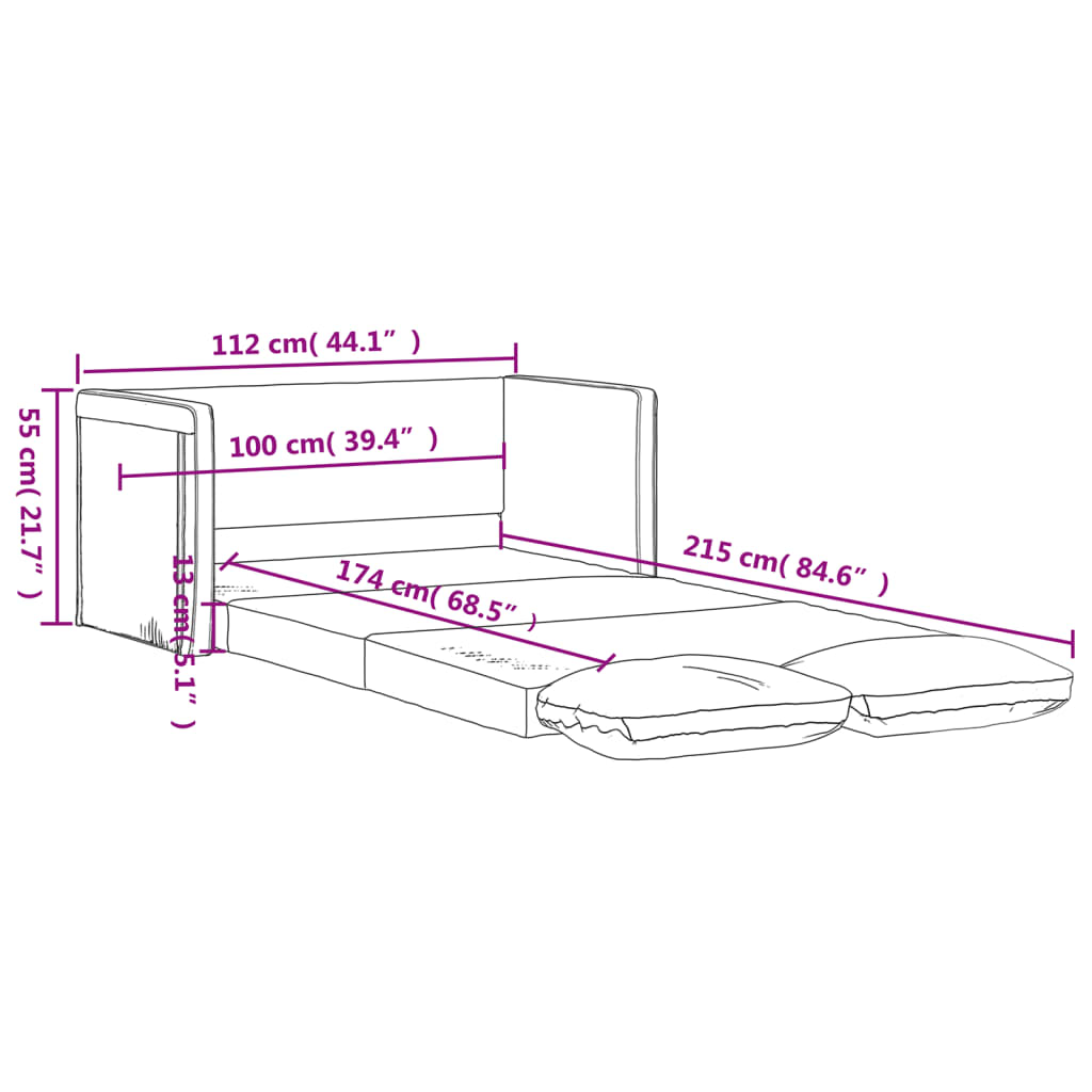 vidaXL Podlahová rozkladacia pohovka 2 v 1 čierna 112x174x55 cm látka