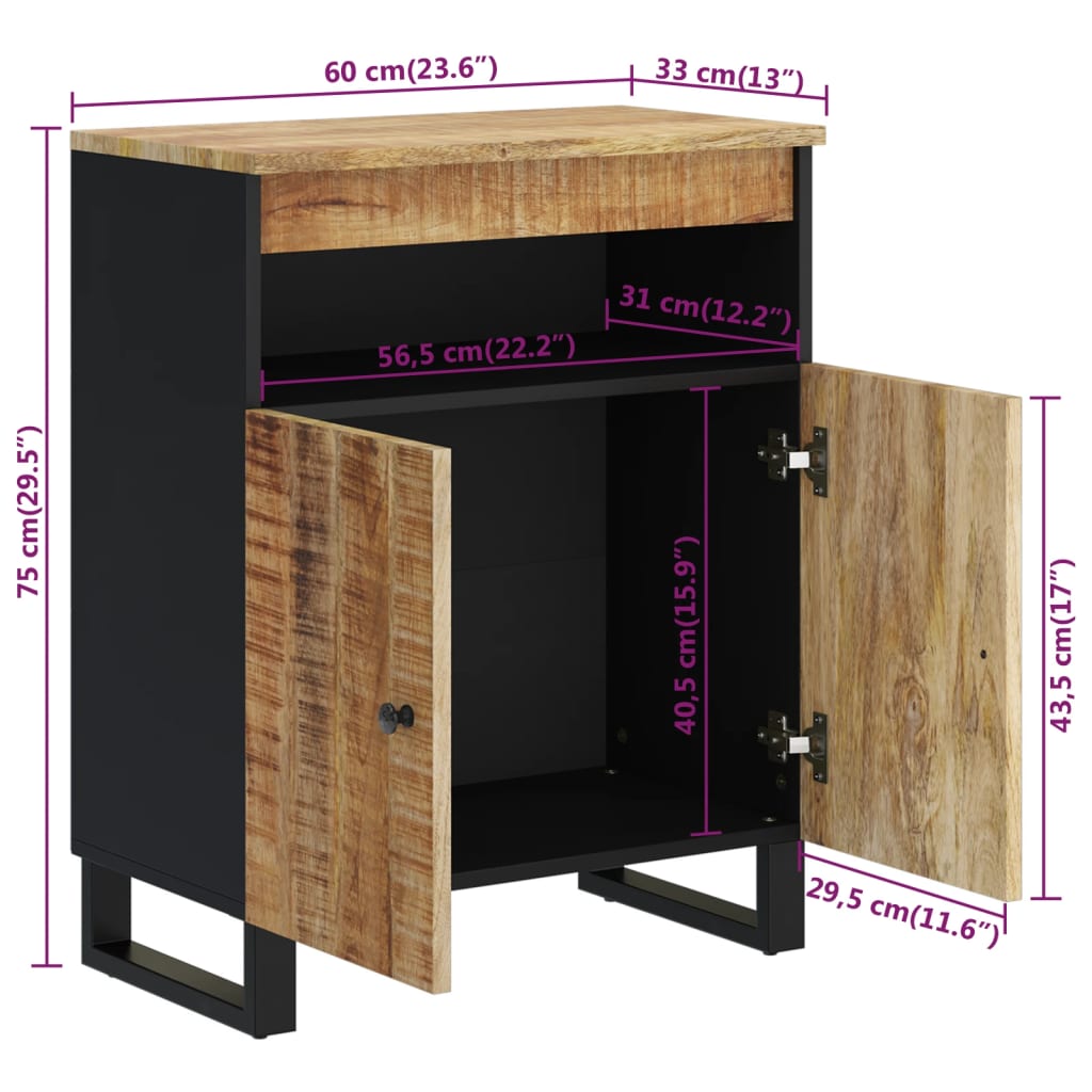 vidaXL Komoda s 2 dvierkami 60x33x75 cm masívny mangovník