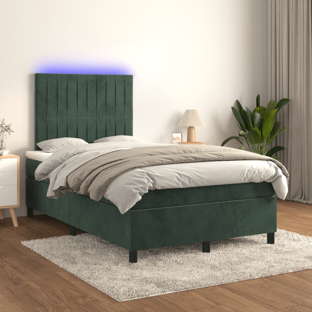 vidaXL Boxspring posteľ s matracom a LED, tmavozelená 120x190cm, zamat