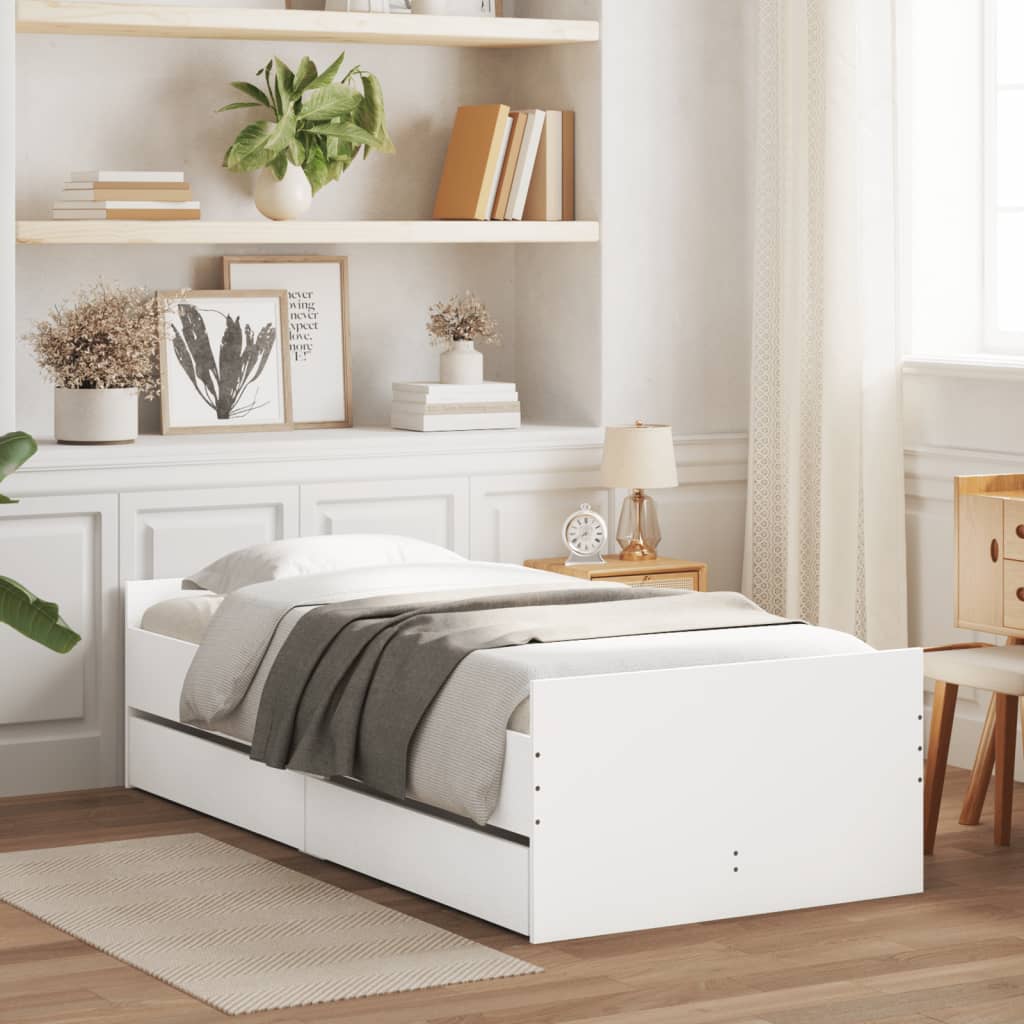vidaXL Rám postele so zásuvkami biely 90x200 cm