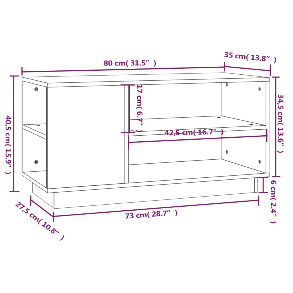 vidaXL TV skrinka medovo-hnedá 80x35x40,5 cm masívna borovica