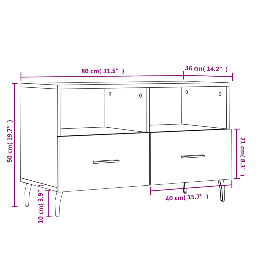 vidaXL TV skrinka lesklá biela 80x36x50 cm spracované drevo