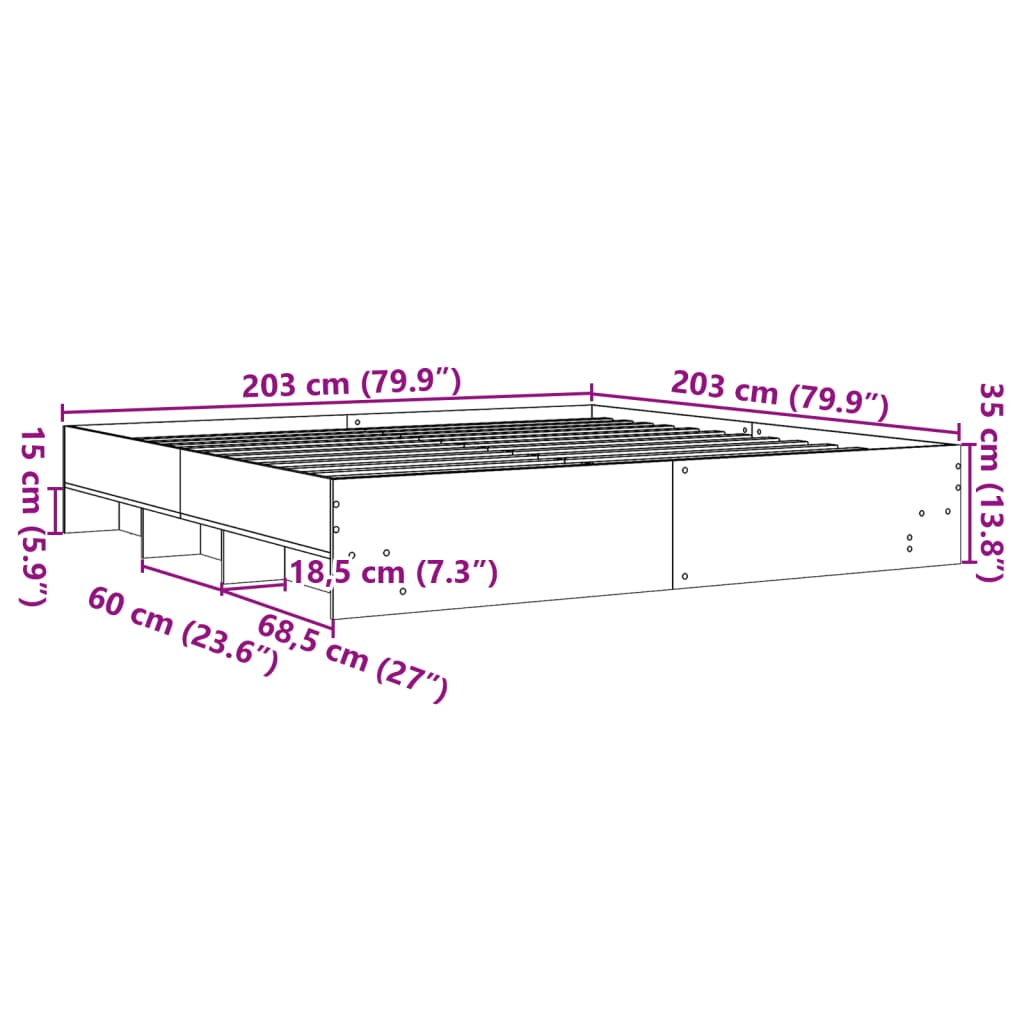 vidaXL Posteľný rám dub sonoma 200x200 cm kompozitné drevo