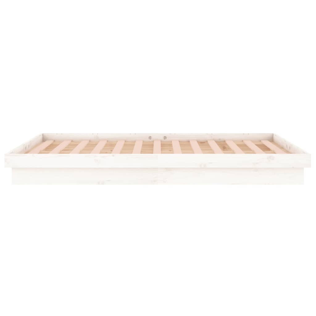vidaXL Posteľný rám s LED, biely 150x200 cm, King, drevený masív