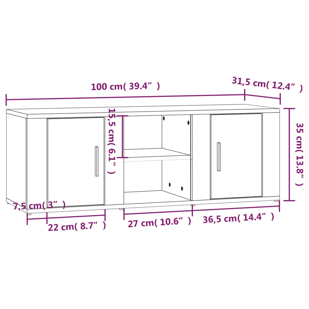 vidaXL TV skrinka dymový dub 100x31,5x35 cm spracované drevo