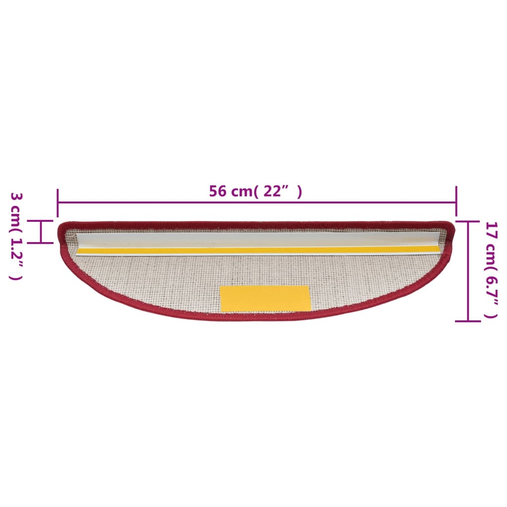 vidaXL Nášľapy na schody 10 ks 56x17x3 cm bordové