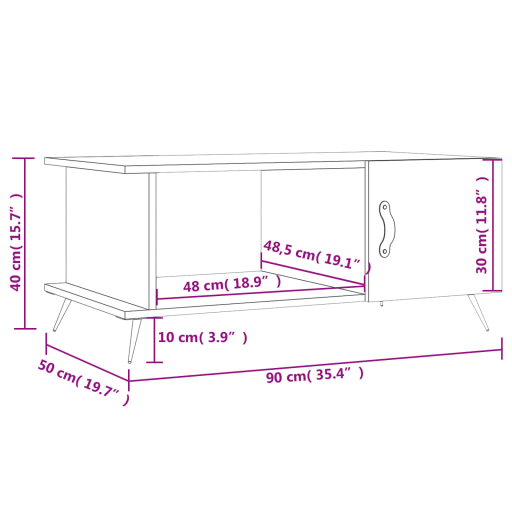 vidaXL Konferenčný stolík biely 90x50x40 cm kompozitné drevo