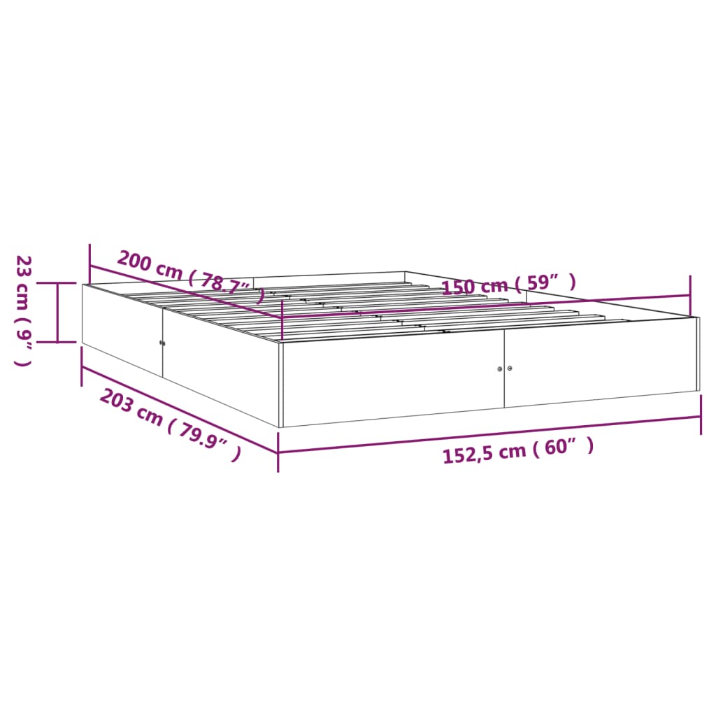 vidaXL Posteľný rám biely masívne drevo 150x200 cm 5FT King