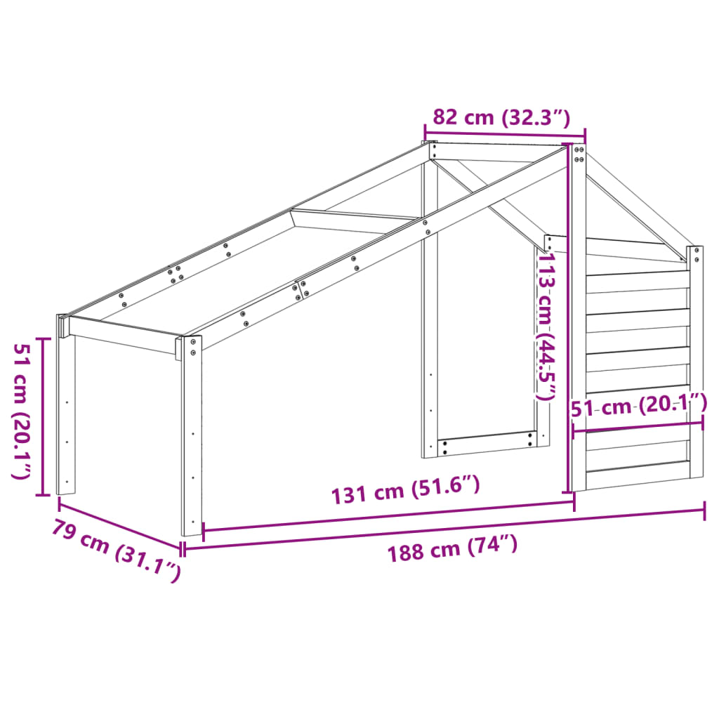 vidaXL Strecha na detskú posteľ voskovohnedá 188x82x113 cm borovica