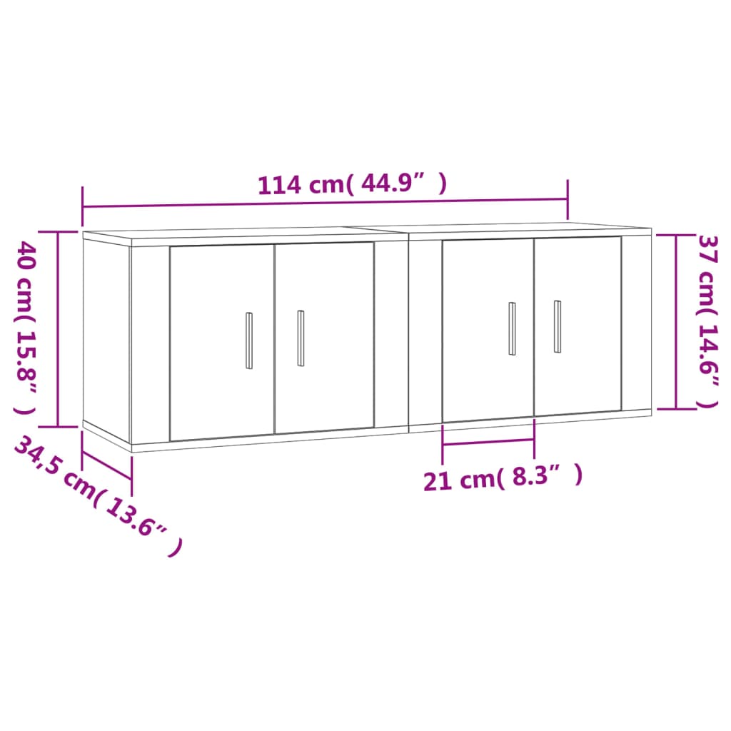 vidaXL Nástenné TV skrinky 2 ks betónovo-sivé 57x34,5x40 cm