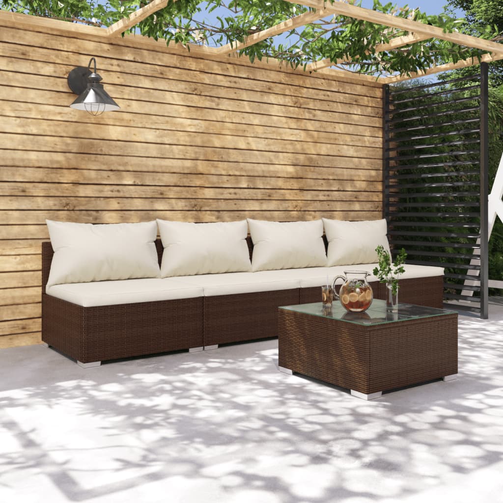 vidaXL 5-dielna záhradná sedacia súprava a vankúšme polyratan hnedá