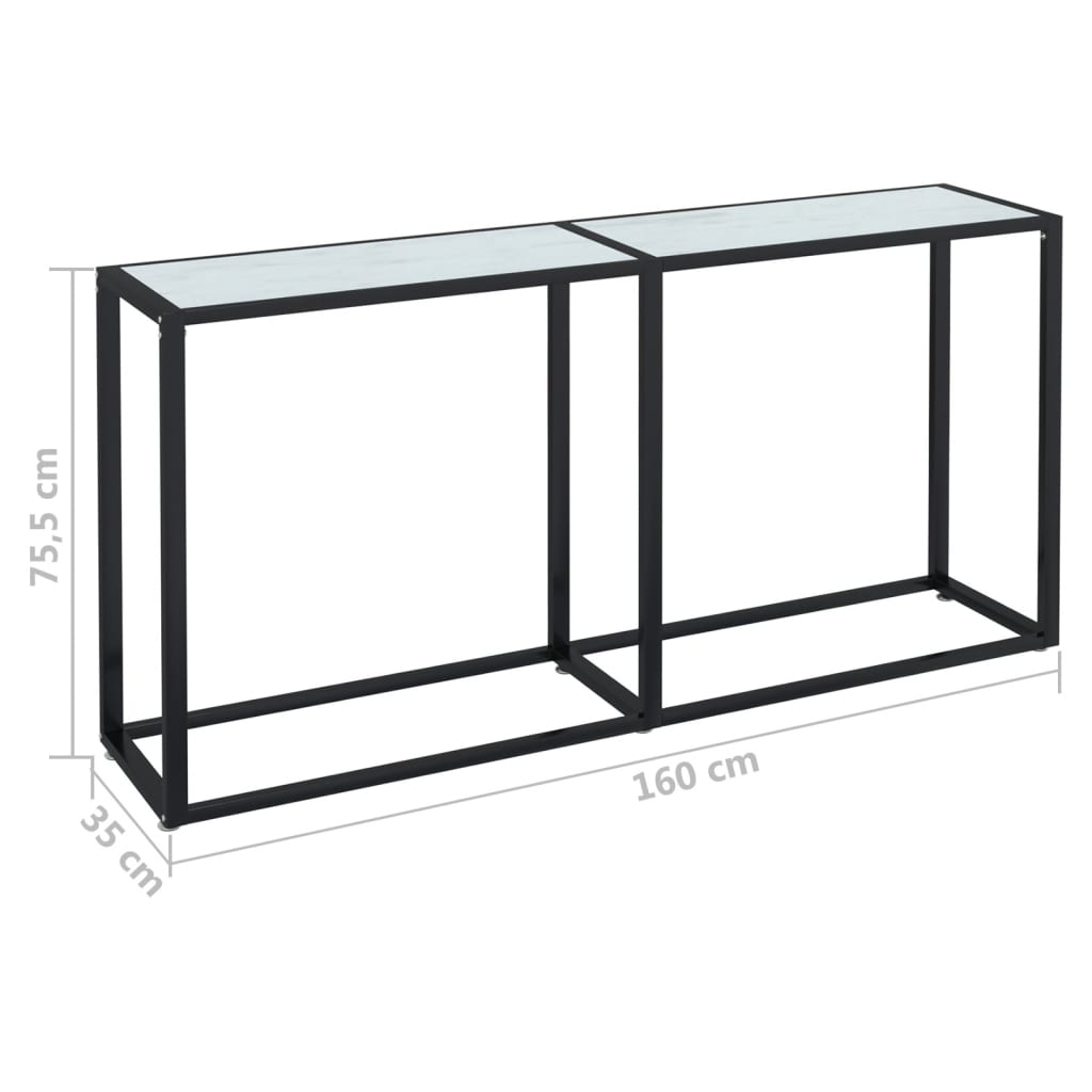 vidaXL Konzolový stolík biely mramor 160x35x75,5 cm tvrdené sklo