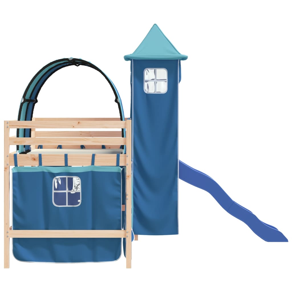 vidaXL Detská vyvýšená posteľ veža modrá 90x200 cm masívna borovica