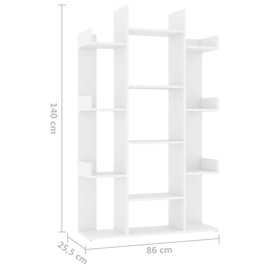 vidaXL Knižnica, biela 86x25,5x140 cm, kompozitné drevo