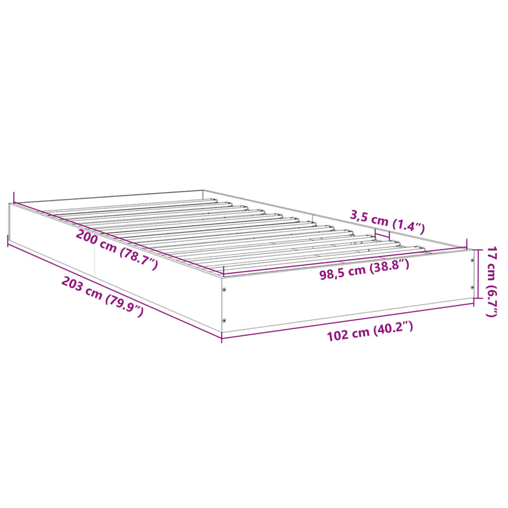 vidaXL Posteľný rám dymový dub 100x200 cm borovicový masív