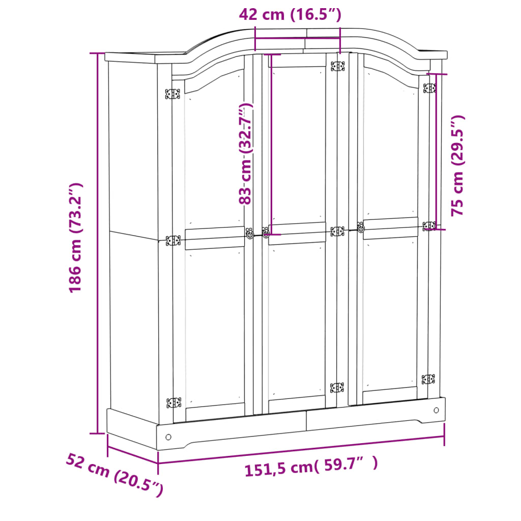 vidaXL Šatník Corona biely 151,5x52x186 cm borovicový masív