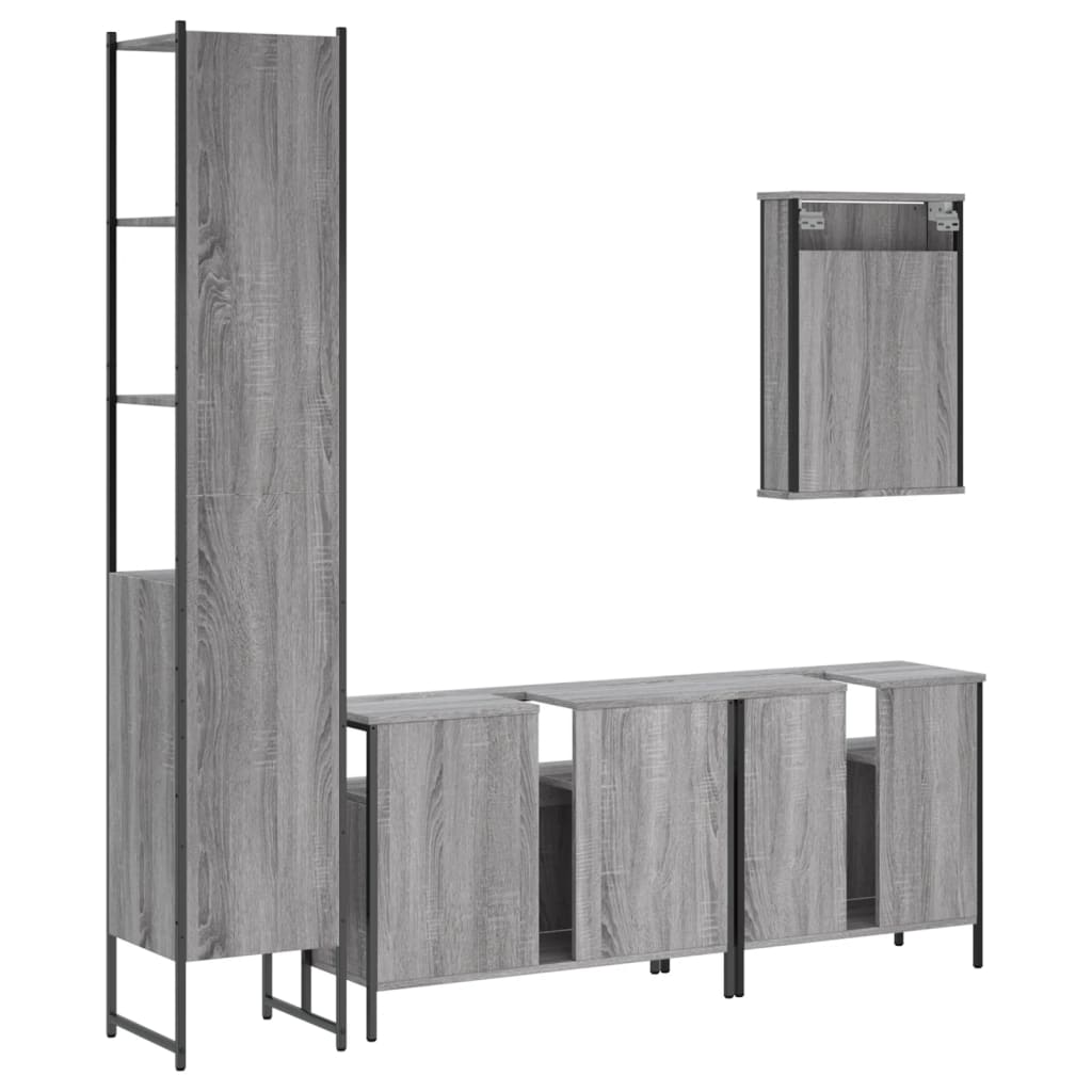 vidaXL 4-dielna sada kúpeľňového nábytku sivá sonoma spracované drevo