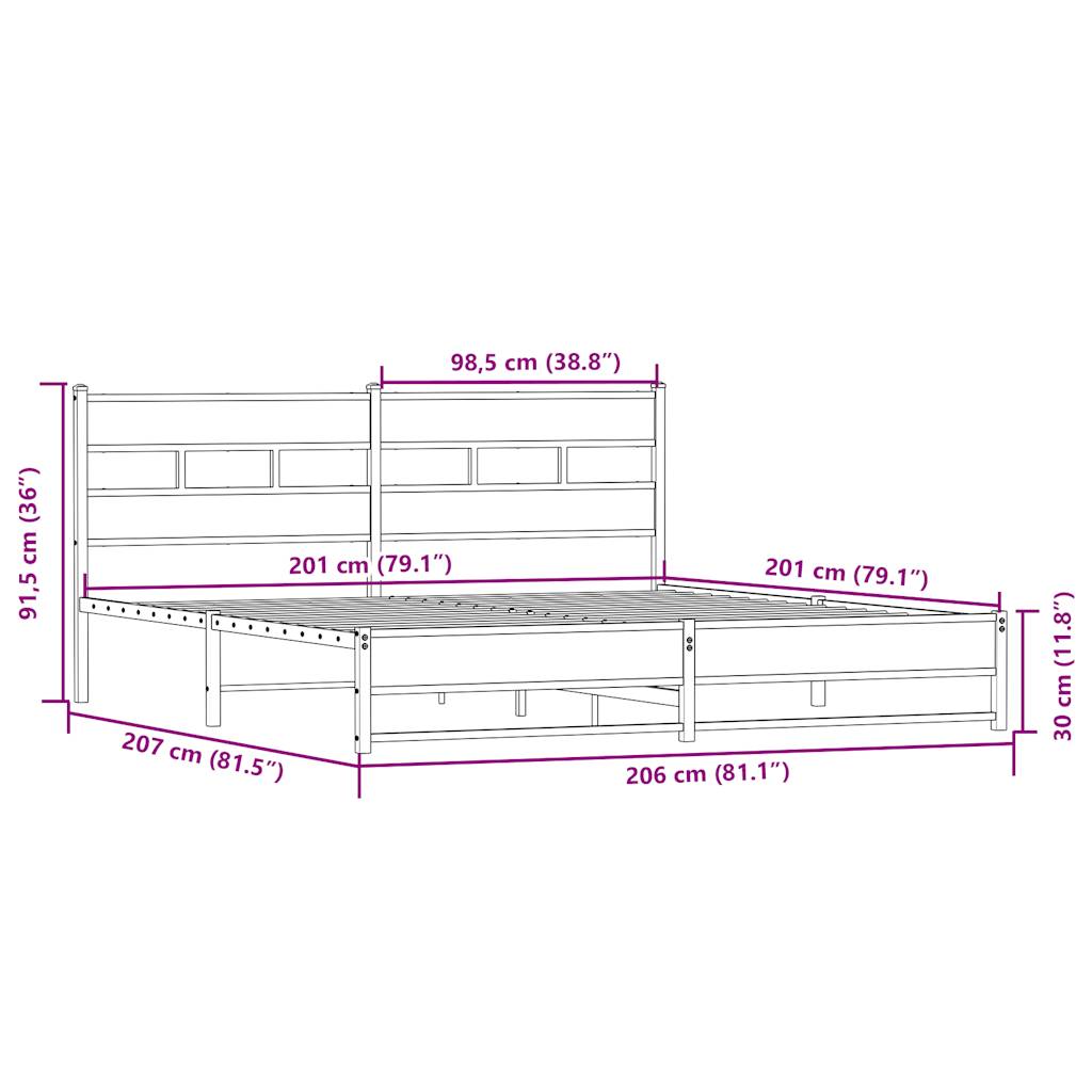 vidaXL Kovový posteľný rám bez matraca dub sonoma 200x200 cm